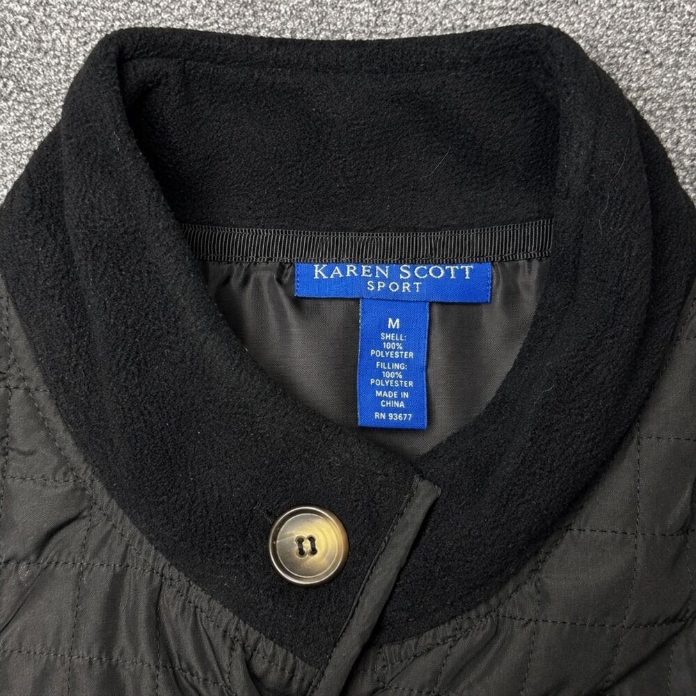 Karen Scott Sport Womens M Black Quilted Fleece Sleeve Jacket Button - Picture 5 of 5